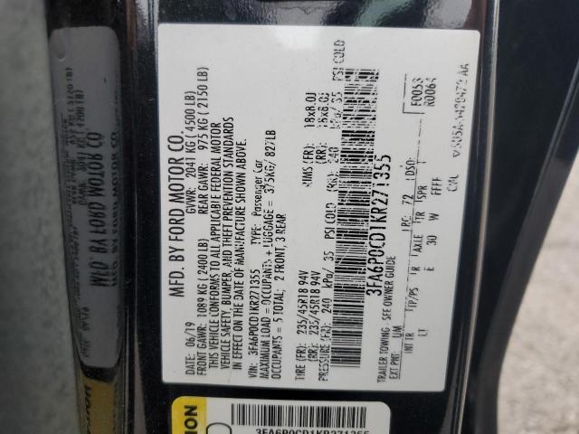 2019 FORD FUSION SEL 3FA6P0CD1KR271355
