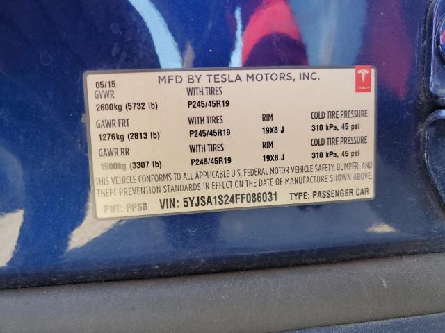 2015 TESLA MODEL S 70D 5YJSA1S24FF086031