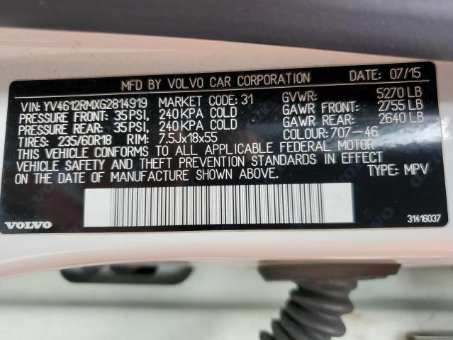 2016 VOLVO XC60 T5 PL - YV4612RMXG2814919
