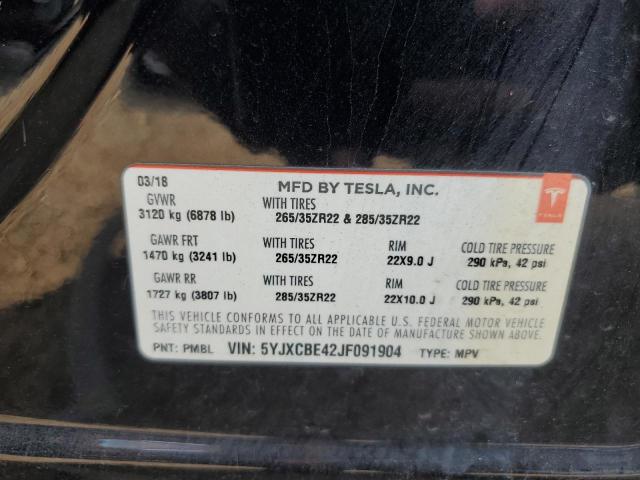 2018 TESLA MODEL X 5YJXCBE42JF091904