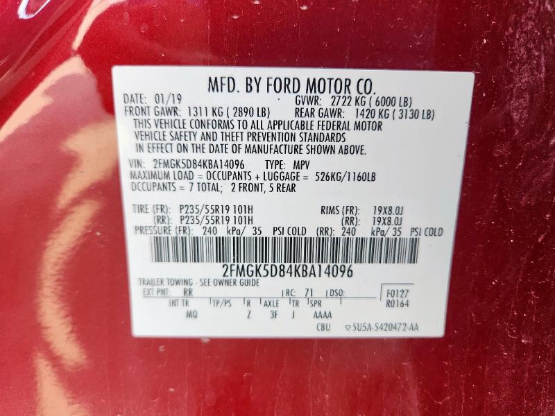 2019 FORD FLEX LIMIT 2FMGK5D84KBA14096