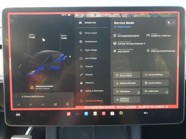 2021 TESLA MODEL Y 5YJYGDEE3MF301573