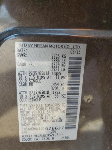 2015 NISSAN PATHFINDER 5N1AR2MN4FC676627
