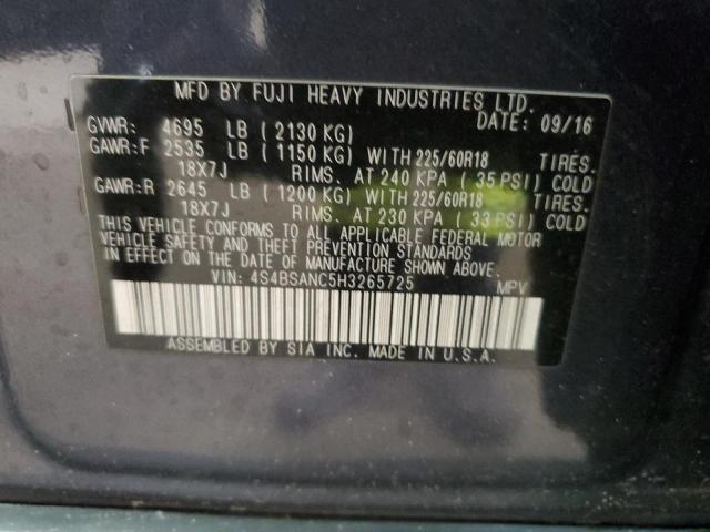 2017 SUBARU OUTBACK 2.5I LIMITED 4S4BSANC5H3265725