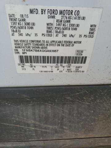2016 FORD EXPLORER 1FM5K7B8XGGA93957