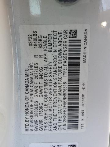 2022 HONDA CIVIC SPOR 2HGFE2F56NH576318