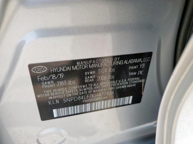 2019 HYUNDAI ELANTRA SEL 5NPD84LF7KH470484