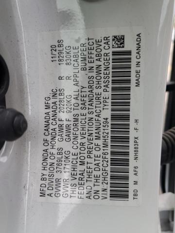 2021 HONDA CIVIC LX 2HGFC2F61MH521594