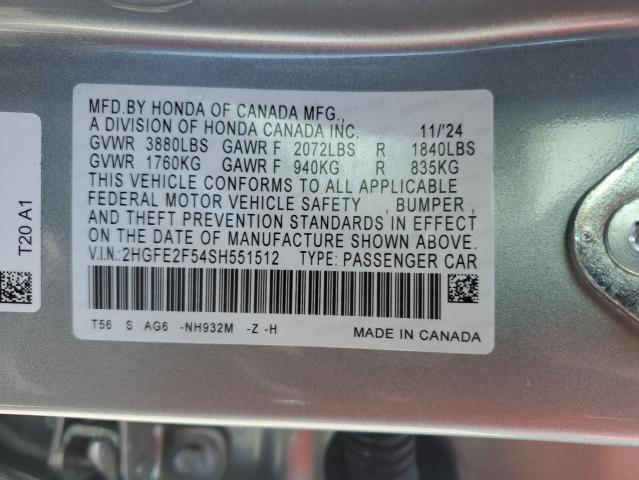 2025 HONDA CIVIC SPOR - 2HGFE2F54SH551512