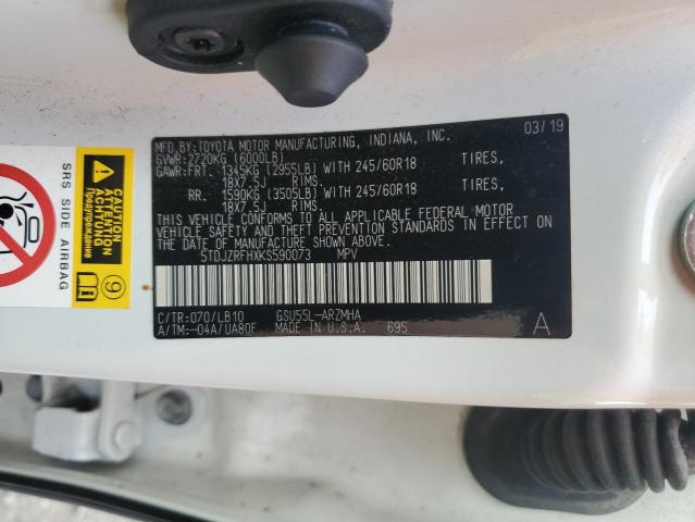 2019 TOYOTA HIGHLANDER 5TDJZRFHXKS590073
