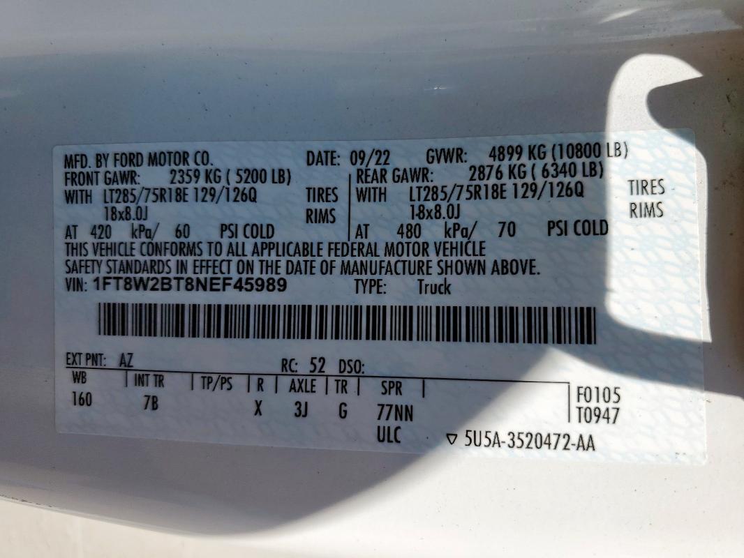 2022 FORD F250 SUPER DUTY 1FT8W2BT8NEF45989