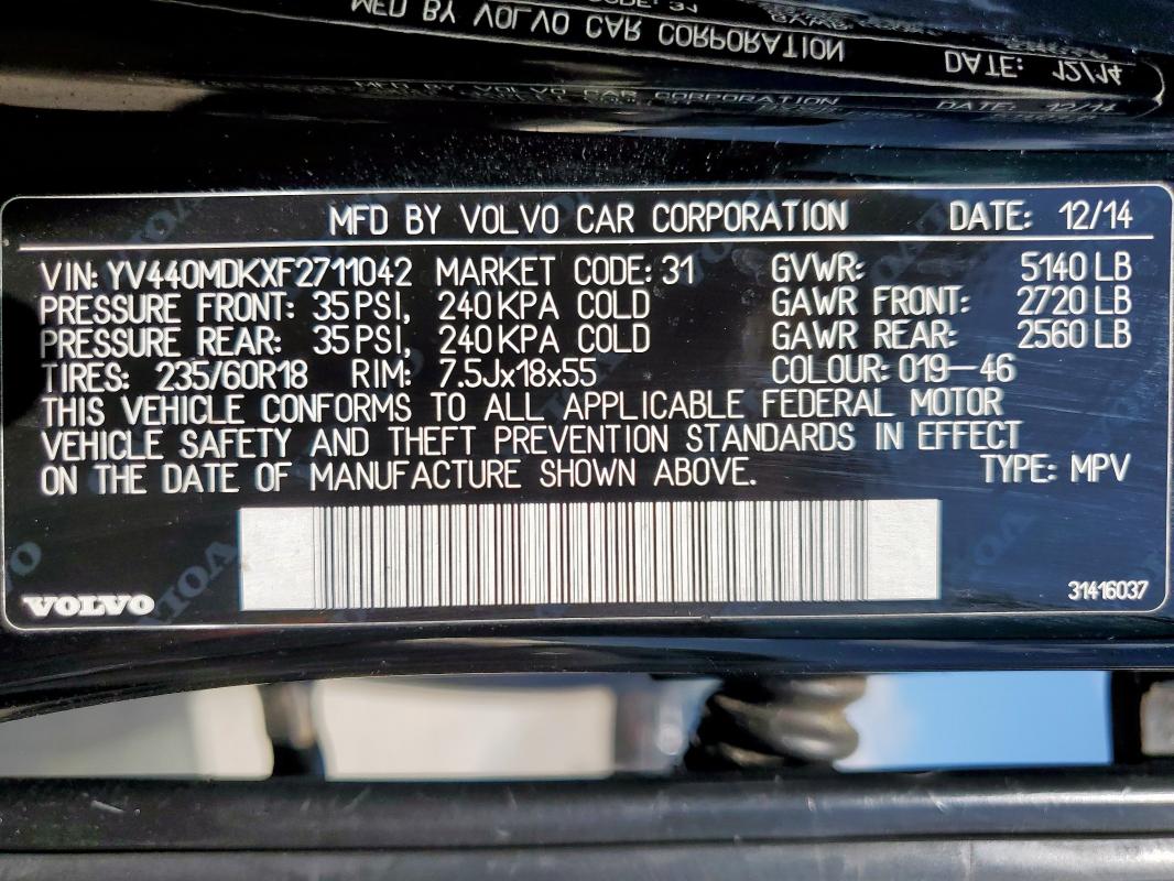 2015 VOLVO XC60 T5 PR YV440MDKXF2711042