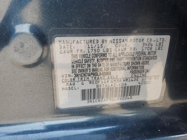 2016 NISSAN VERSA S 3N1CN7AP9GL840068