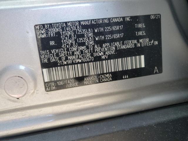 2021 TOYOTA RAV4 XLE 2T3W1RFV9MW160670