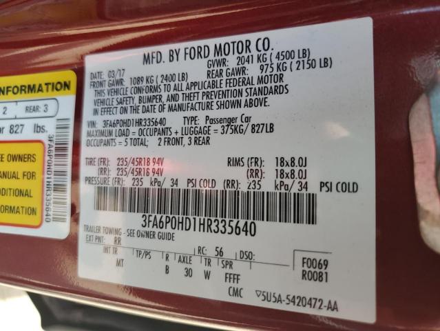 2017 FORD FUSION SE 3FA6P0HD1HR335640