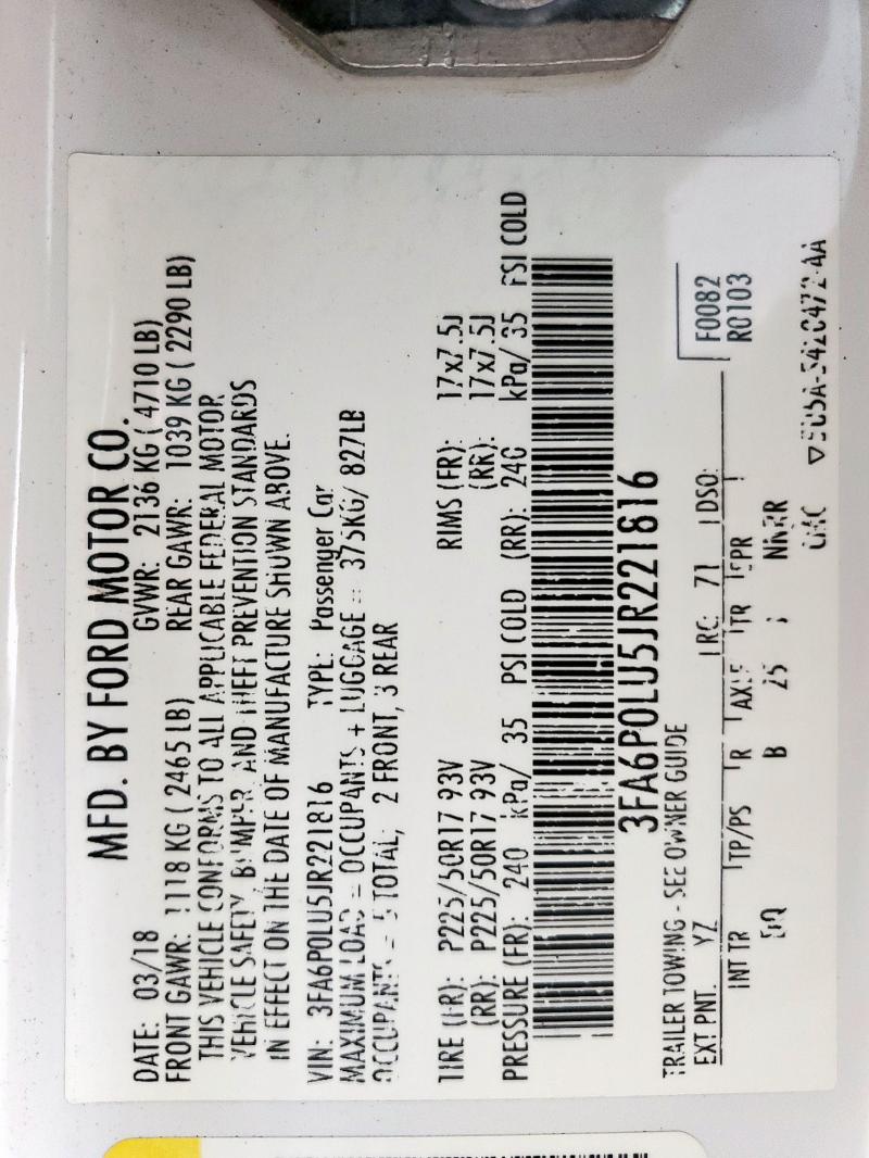2018 FORD FUSION SE - 3FA6P0LU5JR221816