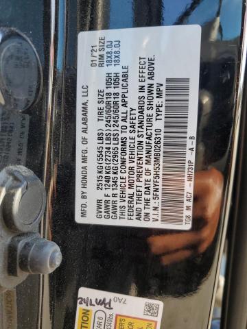 2021 HONDA PILOT EXL 5FNYF5H53MB026310