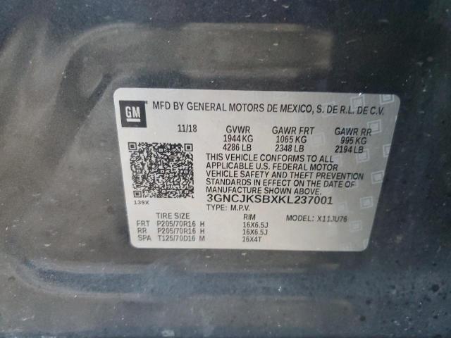 2019 CHEVROLET TRAX LS 3GNCJKSBXKL237001