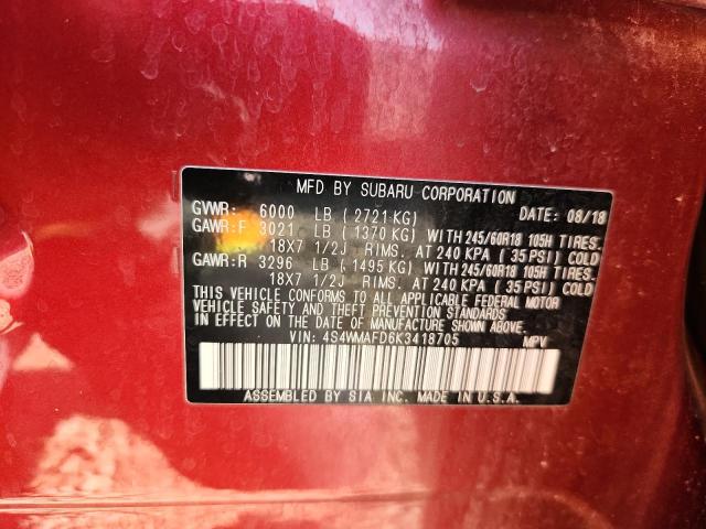 2019 SUBARU ASCENT PRE 4S4WMAFD6K3418705