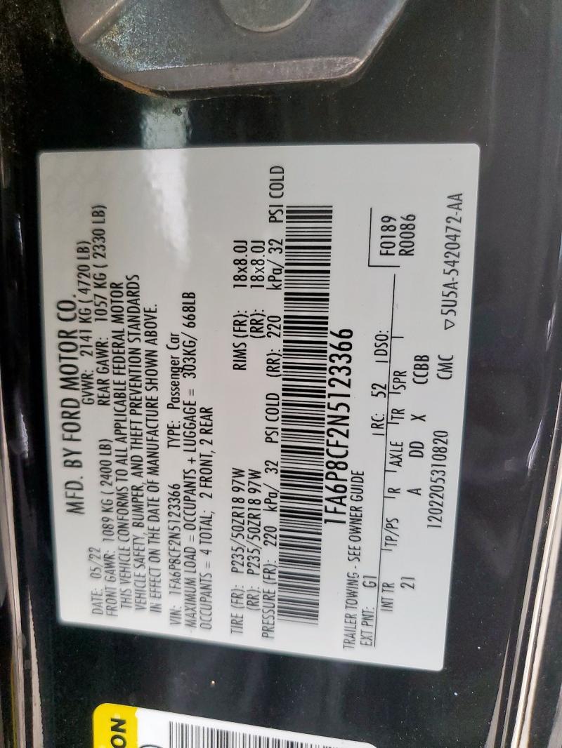 2022 FORD MUSTANG GT - 1FA6P8CF2N5123366