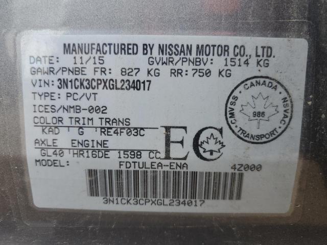 2016 NISSAN MICRA 3N1CK3CPXGL234017