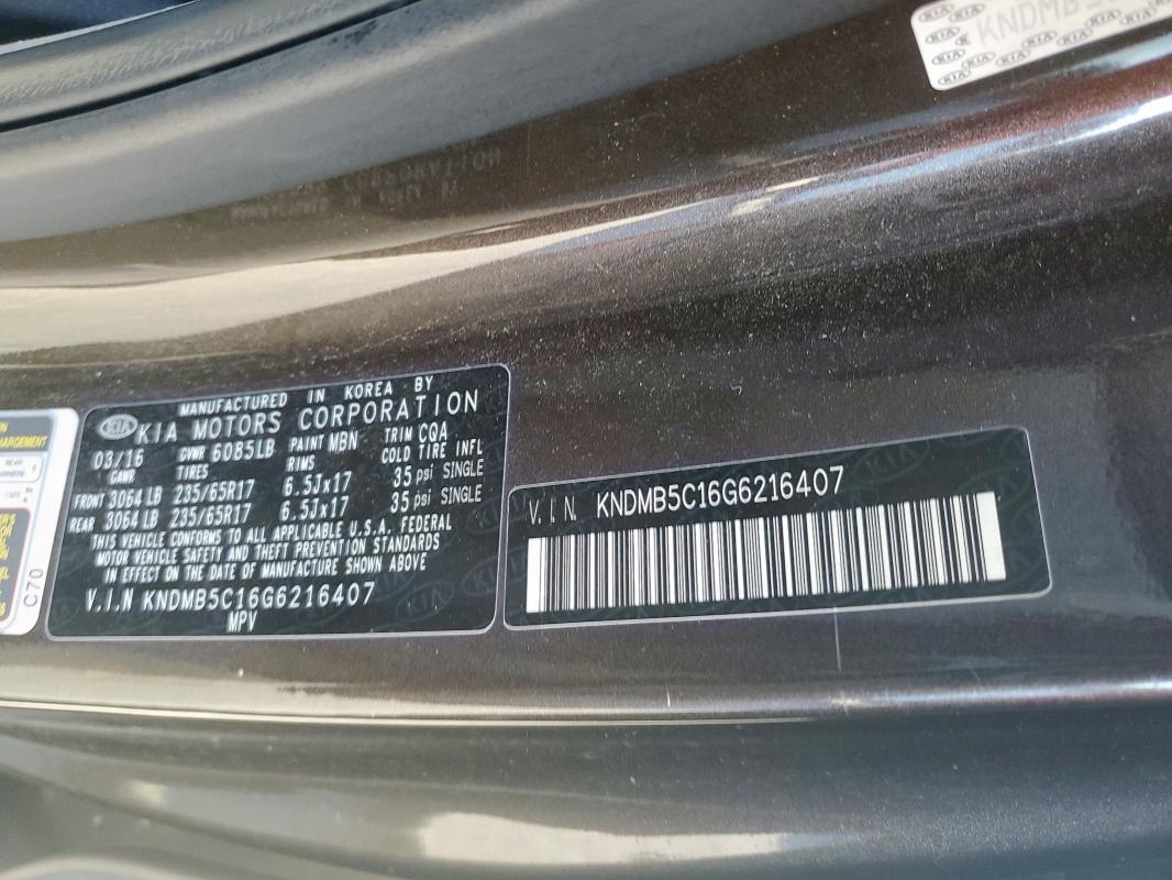 2016 KIA SEDONA LX KNDMB5C16G6216407