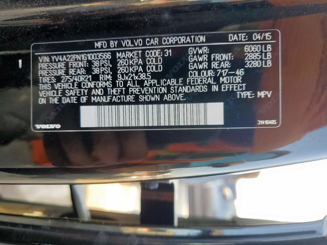 2016 VOLVO XC90 T6 YV4A22PN1G1003566