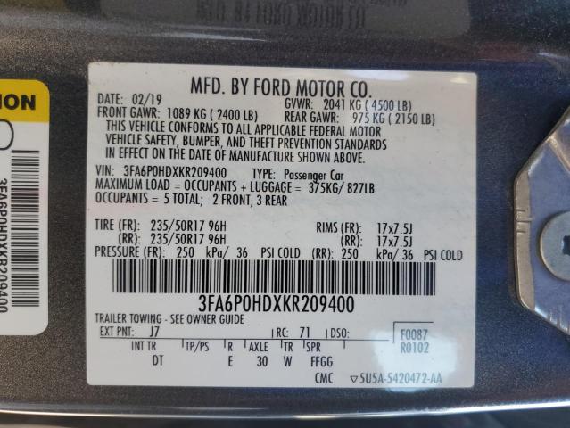 2019 FORD FUSION SE 3FA6P0HDXKR209400