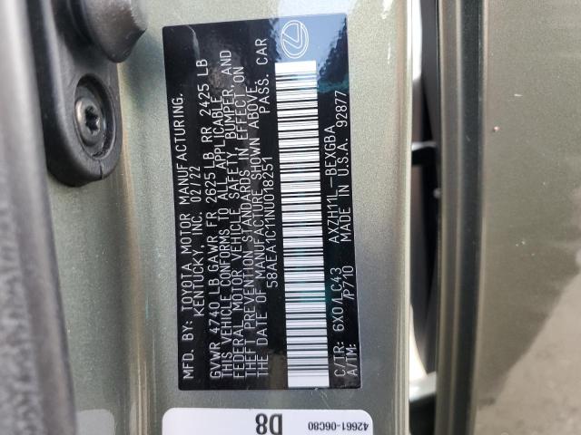 2022 LEXUS ES 300H BA 58AEA1C11NU018251