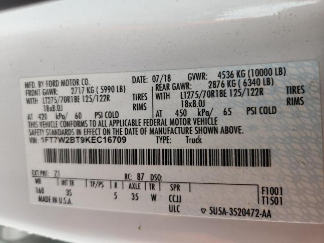 2019 FORD F250 SUPER 1FT7W2BT9KEC16709