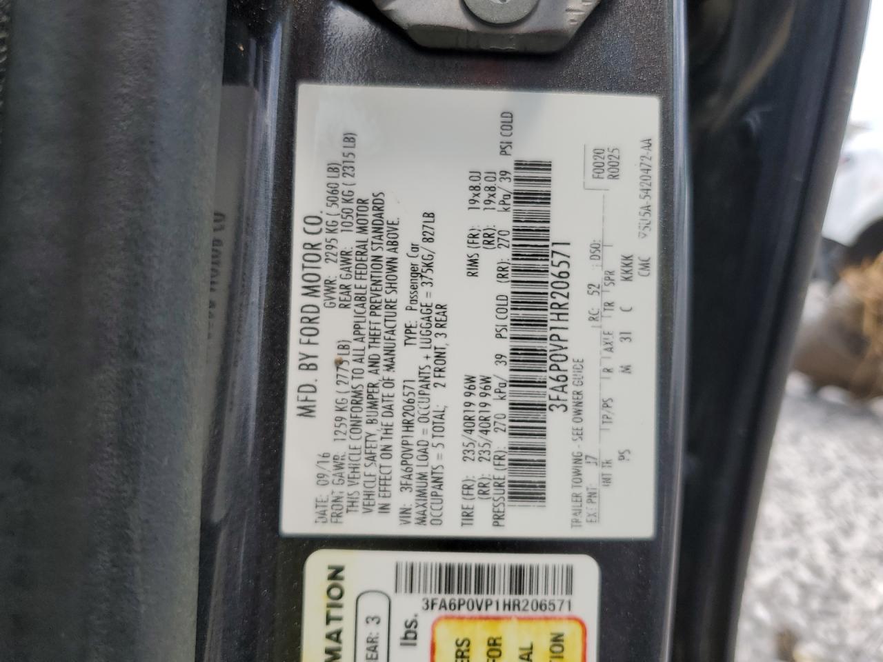 Lot #3311701264 2017 FORD FUSION SPO