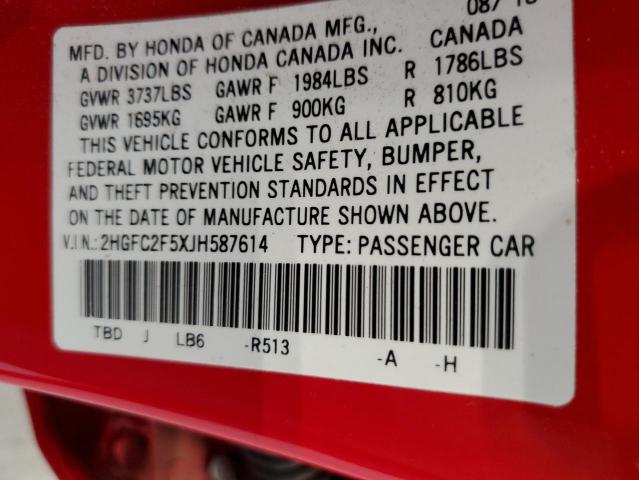 2018 HONDA CIVIC LX 2HGFC2F5XJH587614