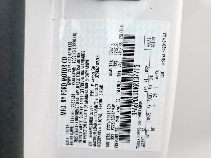 2019 FORD FUSION SE - 3FA6P0LU0KR137713