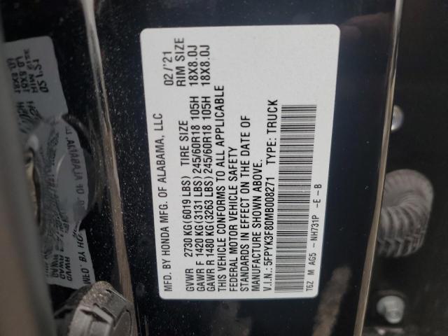2021 HONDA RIDGELINE BLACK EDITION 5FPYK3F80MB008271