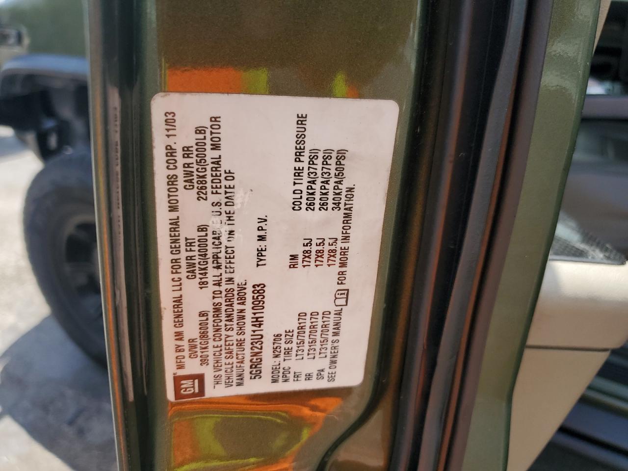 Lot #3308277152 2004 HUMMER H2