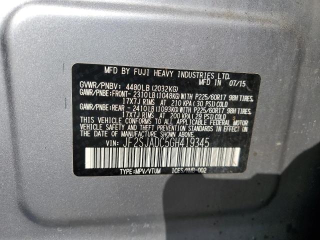 2016 SUBARU FORESTER 2 JF2SJADC5GH419345