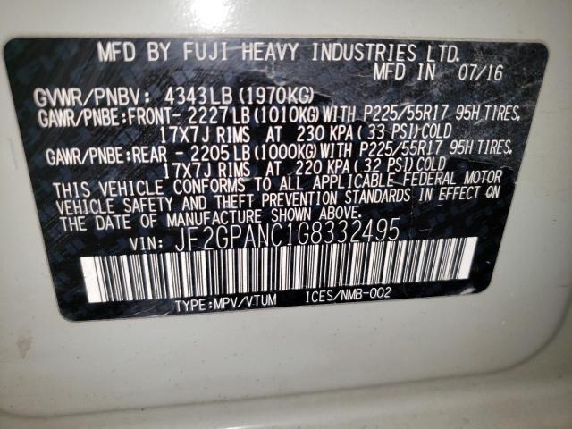2016 SUBARU CROSSTREK JF2GPANC1G8332495