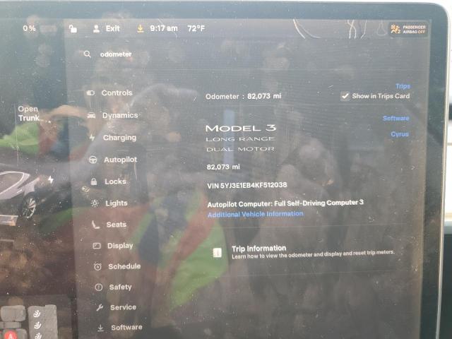 2019 TESLA MODEL 3 5YJ3E1EB4KF512038