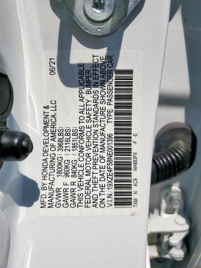 2022 HONDA INSIGHT EX 19XZE4F58NE001396