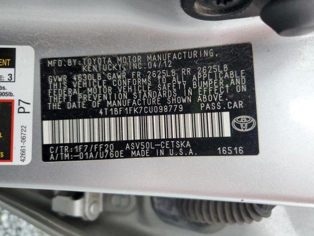 2012 TOYOTA CAMRY BASE - 4T1BF1FK7CU098779