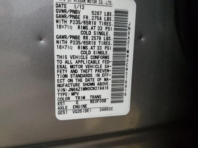 2012 NISSAN MURANO S - JN8AZ1MW0CW219416