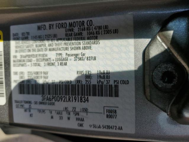 2020 FORD FUSION TITANIUM 3FA6P0D92LR191834