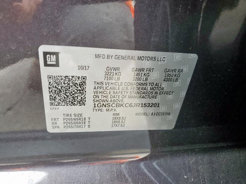 2018 CHEVROLET TAHOE LT 1GNSCBKC6JR153201