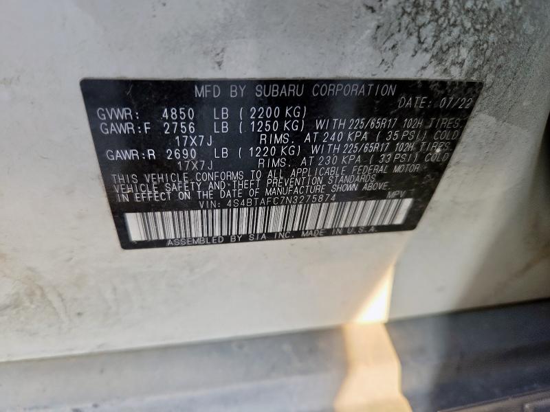 2022 SUBARU OUTBACK PREMIUM 4S4BTAFC7N3275874