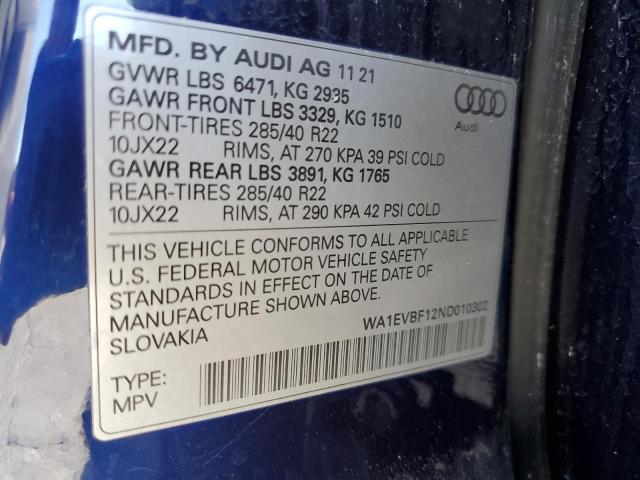 2022 AUDI Q8 PREMIUM - WA1EVBF12ND010302