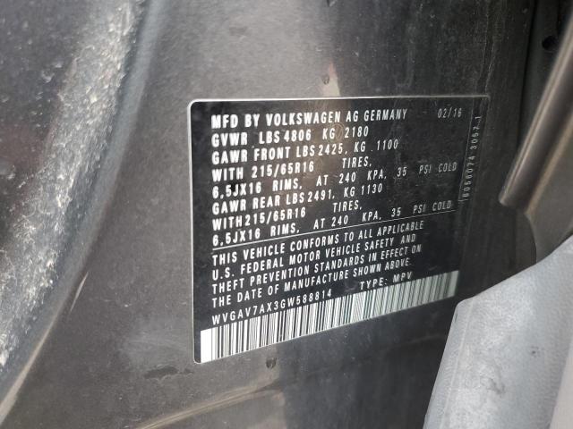 2016 VOLKSWAGEN TIGUAN S - WVGAV7AX3GW588814