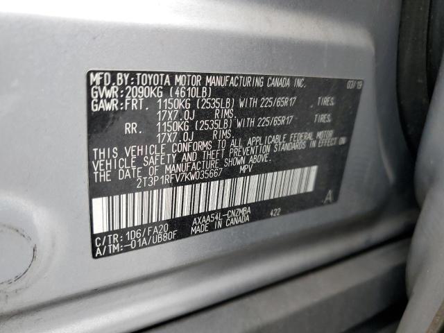 2019 TOYOTA RAV4 XLE 2T3P1RFV7KW035667