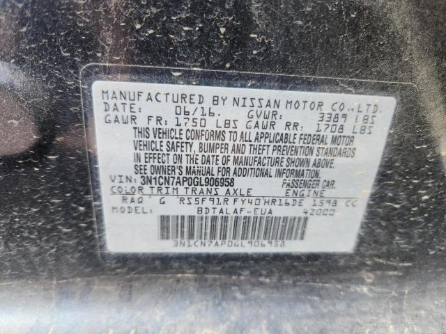 2016 NISSAN VERSA S 3N1CN7AP0GL906958