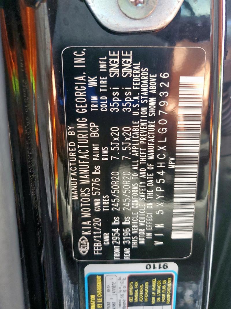 2020 KIA TELLURIDE 5XYP54HCXLG079326