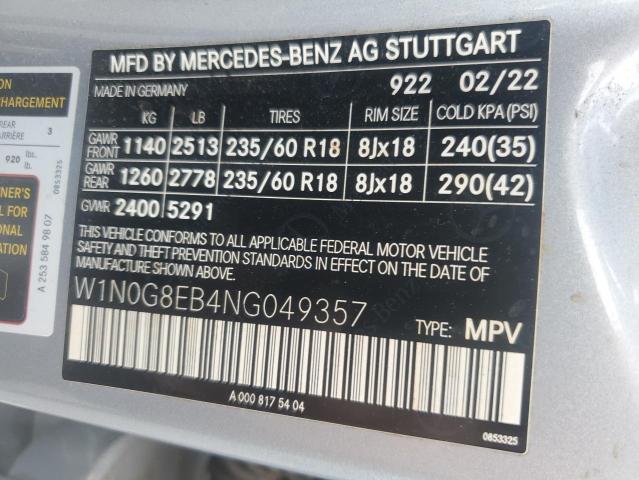 2022 MERCEDES-BENZ GLC 300 4M W1N0G8EB4NG049357